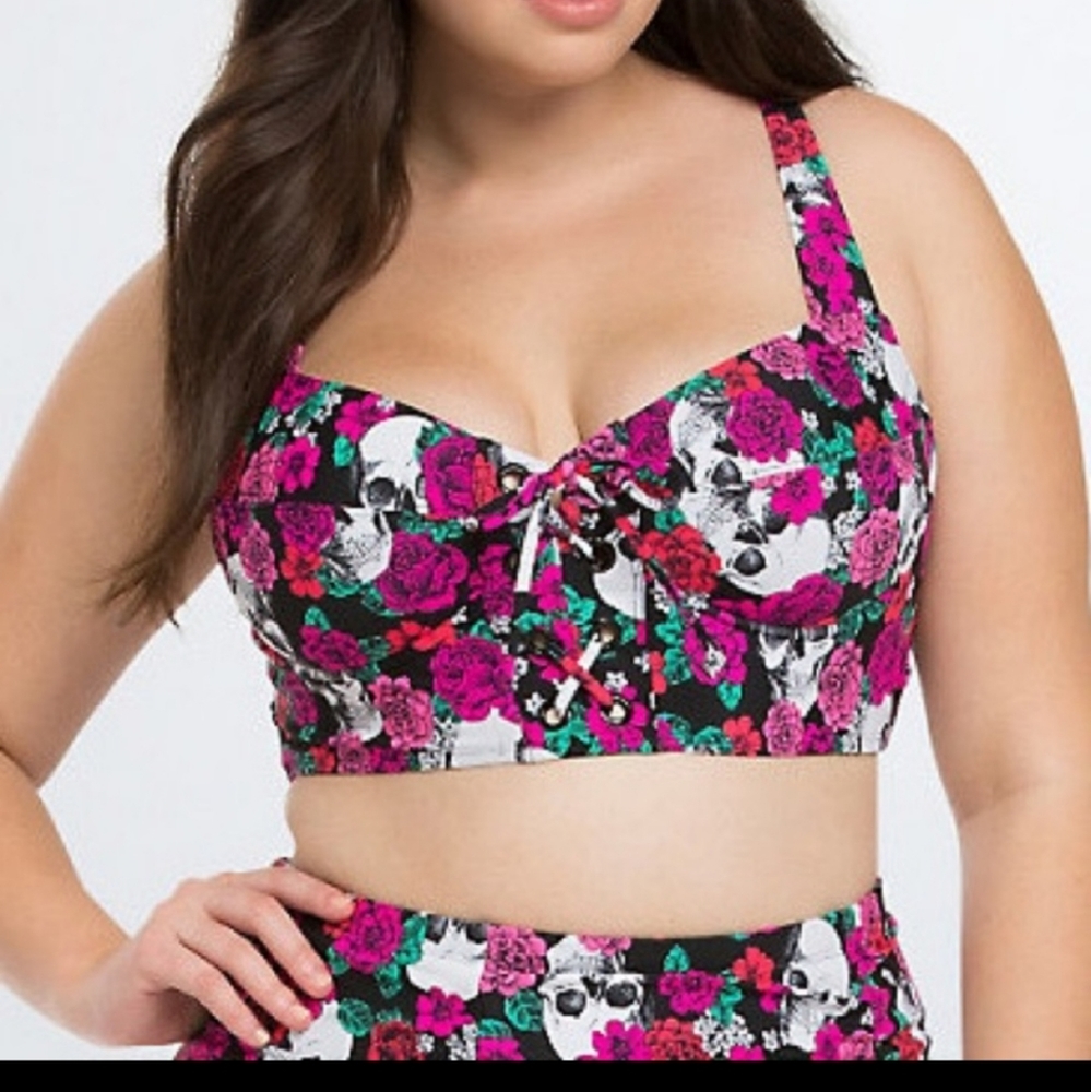 NWT Torrid Floral Skull Bikini Top